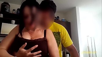 Maid with huge breast is getting groped