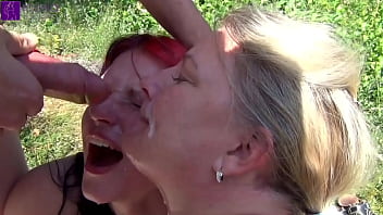 Mom and stepdaughter were dirty used by countless men at a bathing lake! Part 2