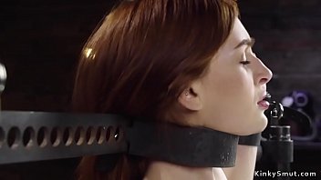 Red head slut gets gagged and vibrated by master