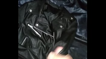 Cum on jacket leather my sister