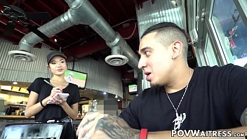 Asian waitress fucked by happy customer