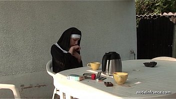 Young french nun fucked hard in threesome with Papy Voyeur