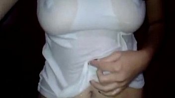 Amateur girl in wet shirt masturbates