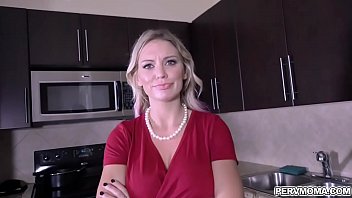 Blonde milf Kenzie Taylor wants her stepsons mouth shut so she suck his young prick