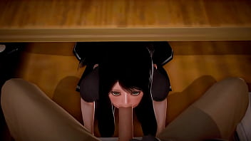 Girl give blowjob Under the table.