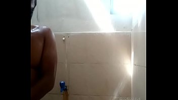 Naked body in bathroom boy wash body by bath