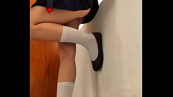 Teenage schoolgirl fucked and creampied standing against the window in empty classroom