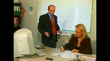 Decent blonde wife with glasses cheats with her ugly colleague in office